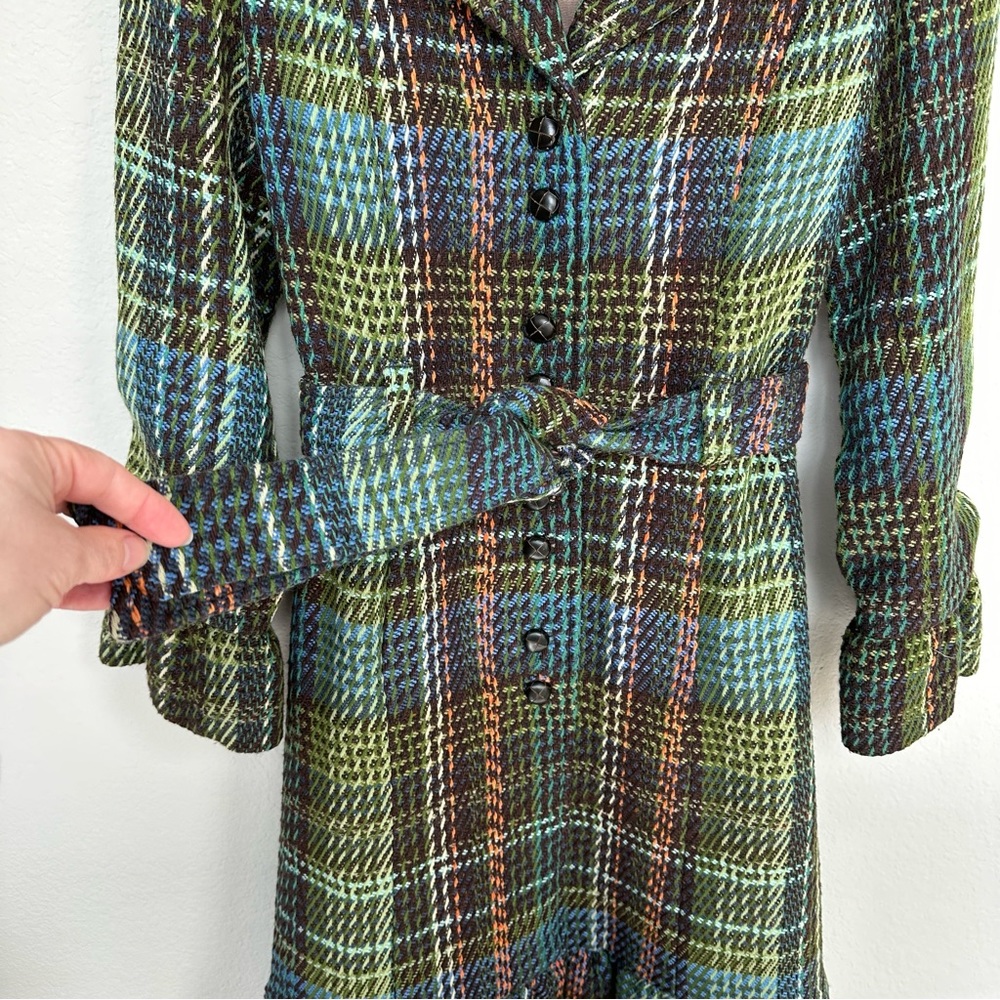 Anthropologie Elevenses Wool Blend Plaid Long Coat 4 - Picture 7 of 16